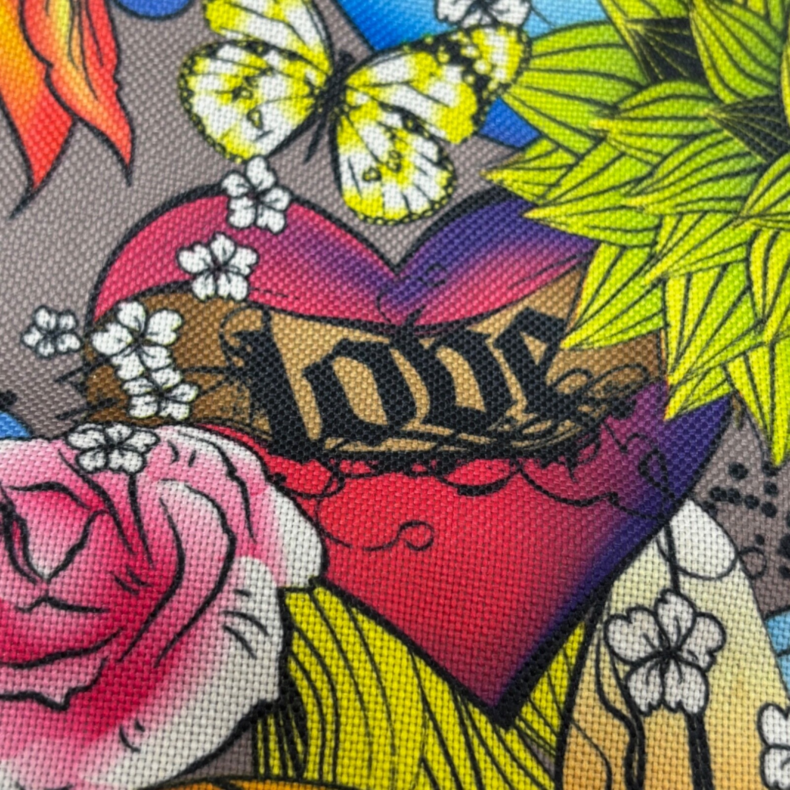 Unbranded Fabric Drawstring Backpack Multi Color Print Floral Fish Butterfly
