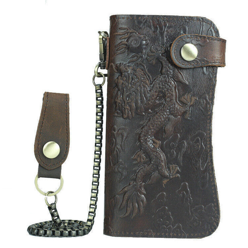 Men Leather Credit ID Cards Holder Long Chain Wallet Biker Trucker Heavy Thick S