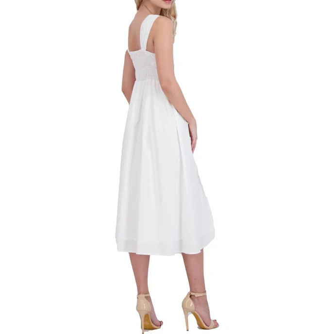 Nanette LePore $128 Brilliant White Cotton Blend Ruched Midi Dress NWT