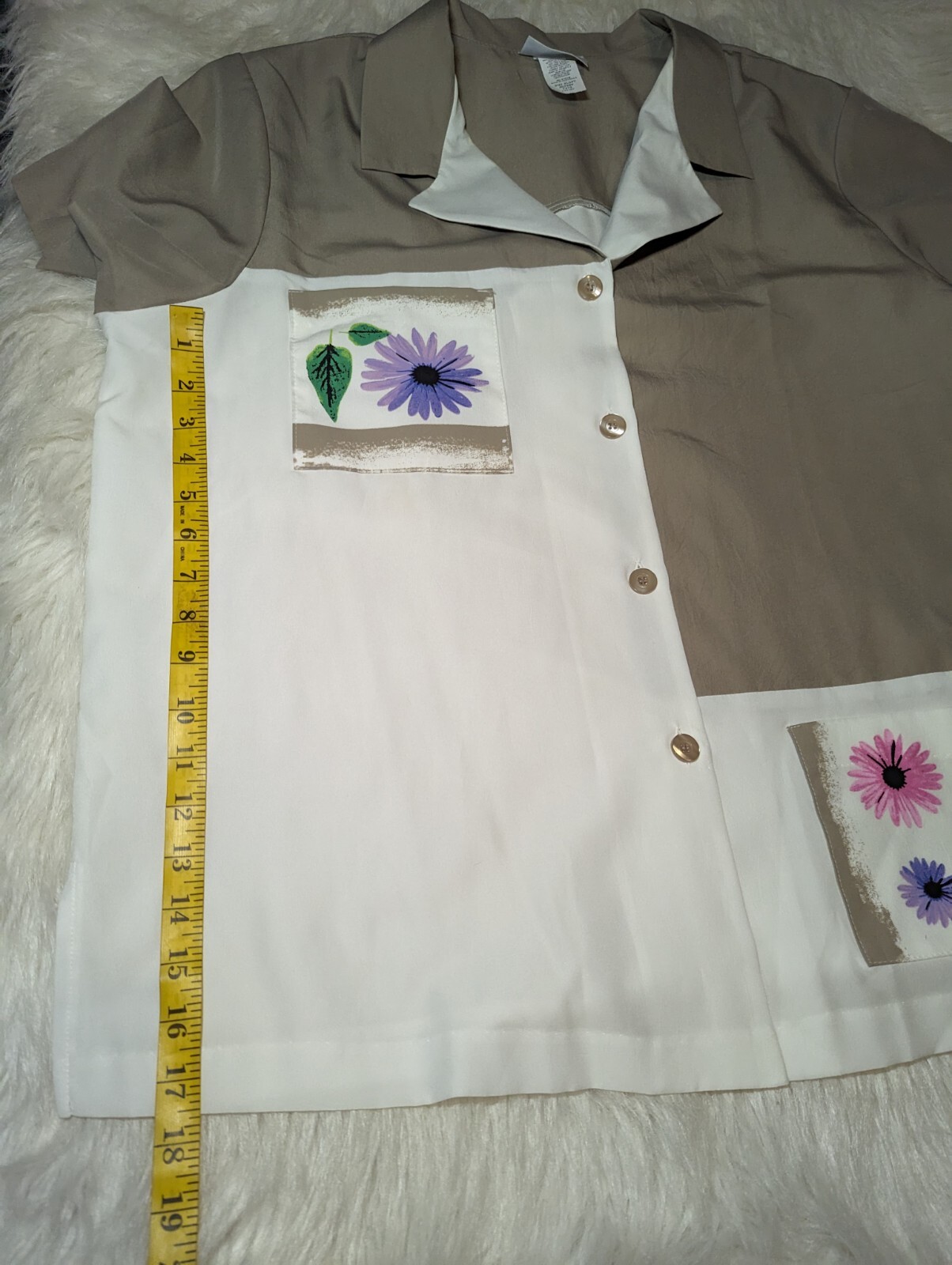 BLAIR XL PETITE 2 Piece Button Shirt Pull On Pants Set Beige Purple Pink FLORAL