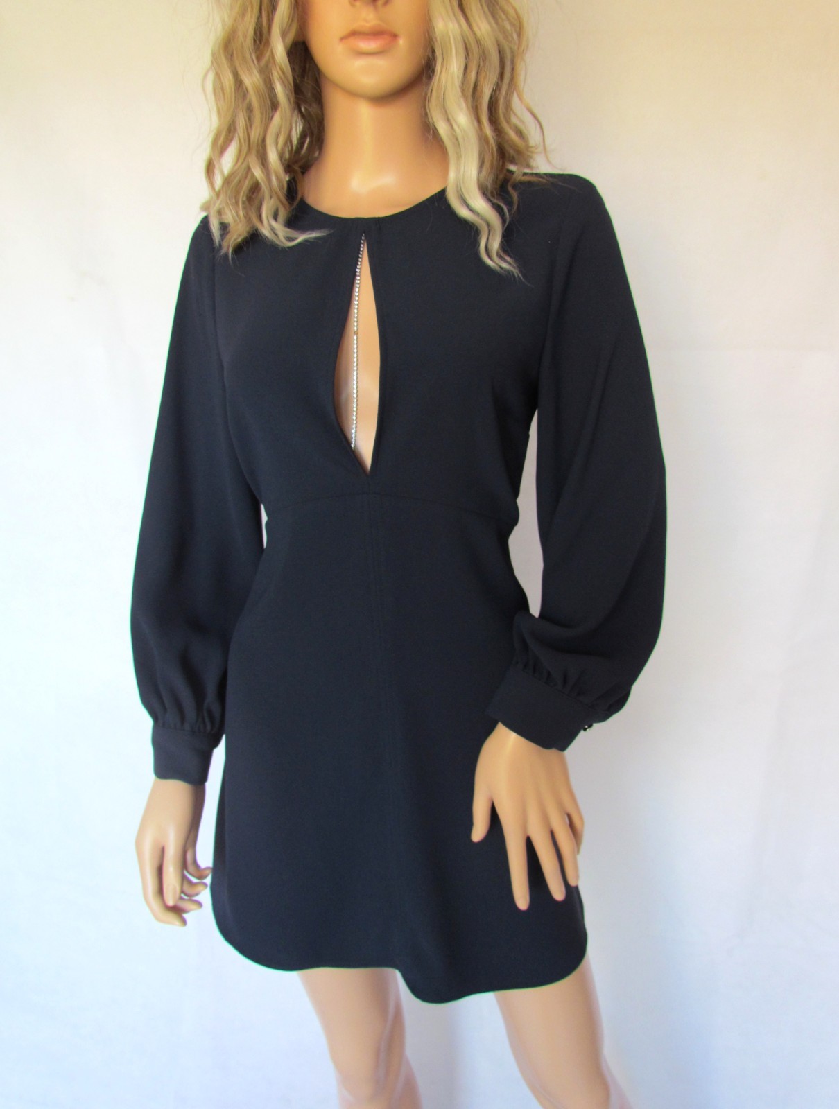 Dark navy blue Zara party dress, short mini length, long sleeve diamante size XS