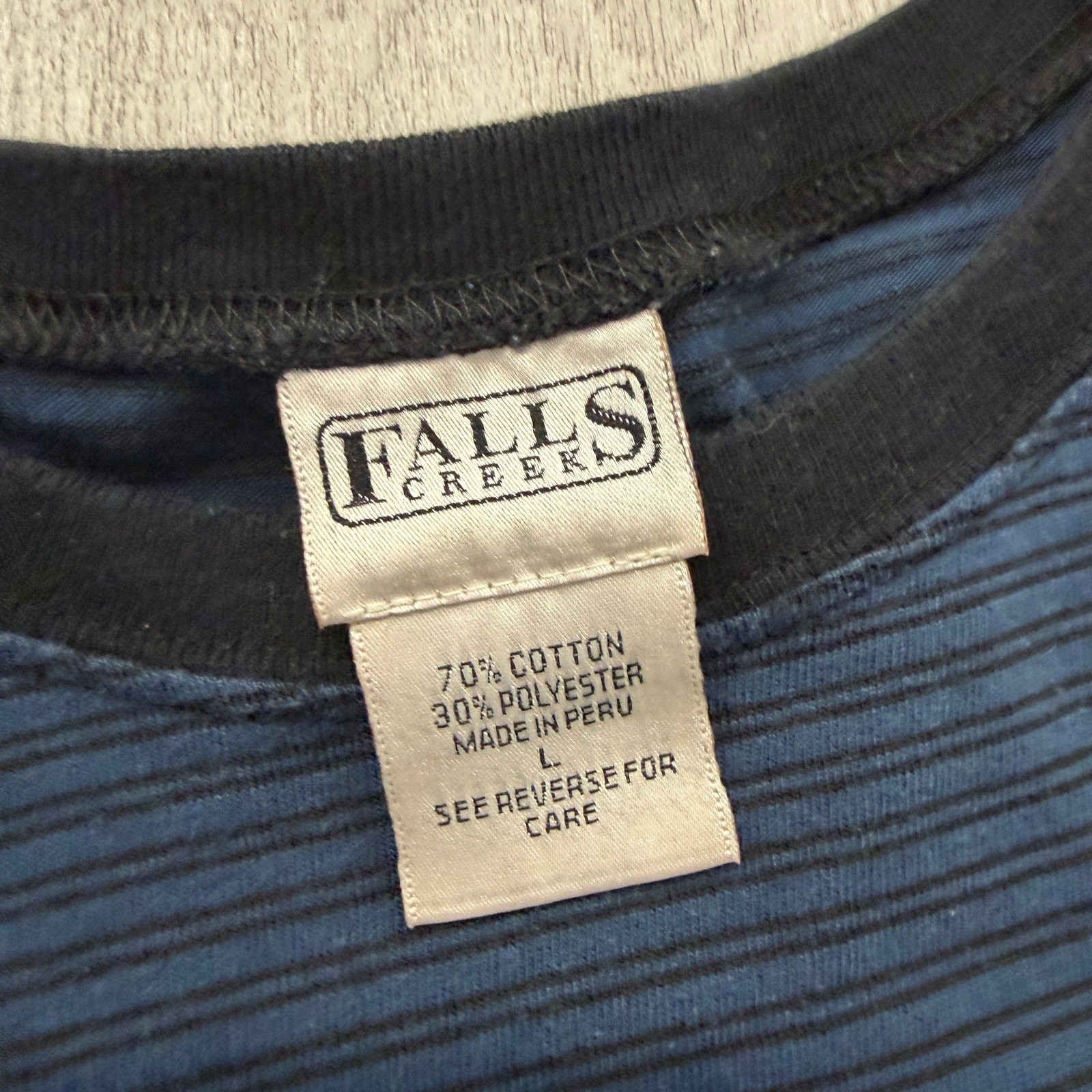 Vintage Falls Creek Striped Shirt Men’s Large Blue Black Striped 90s Preppy