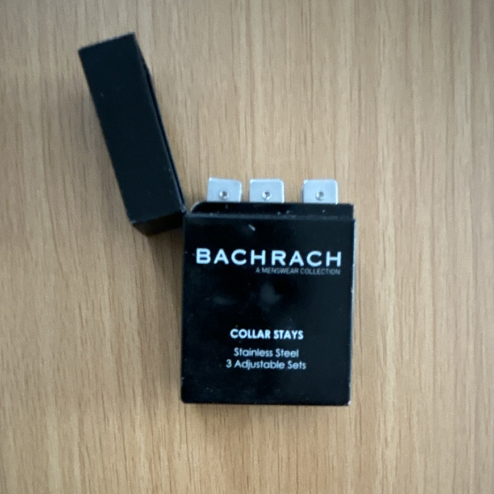 Bachrach Stainless Steel Adjustable Engraved Collar Stays Set, Silver 6pc