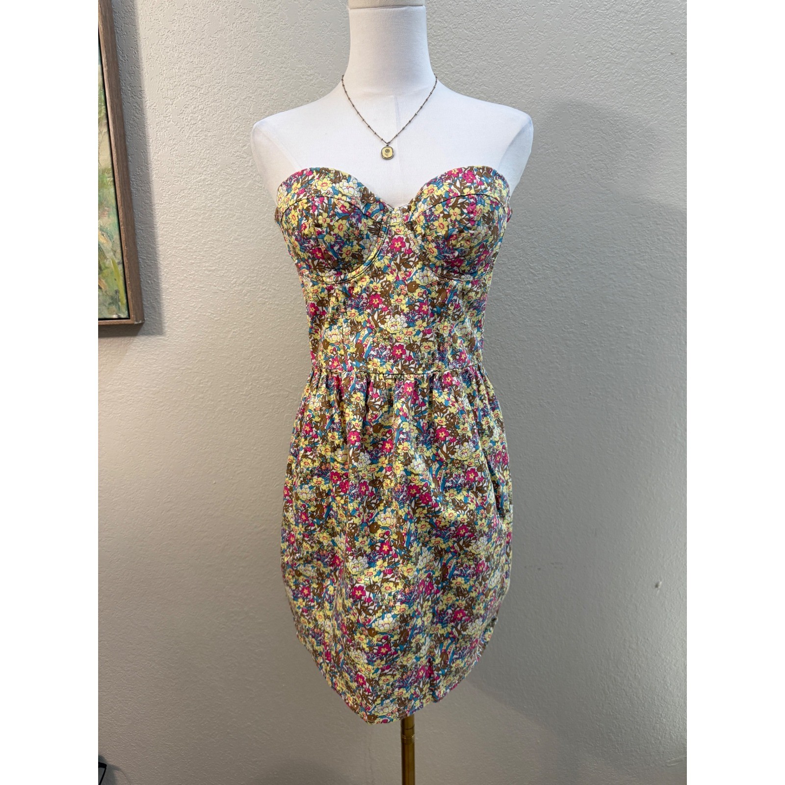 Victoria’s Secret PINK Floral Strapless Bustier Mini Dress Small Multi-Color