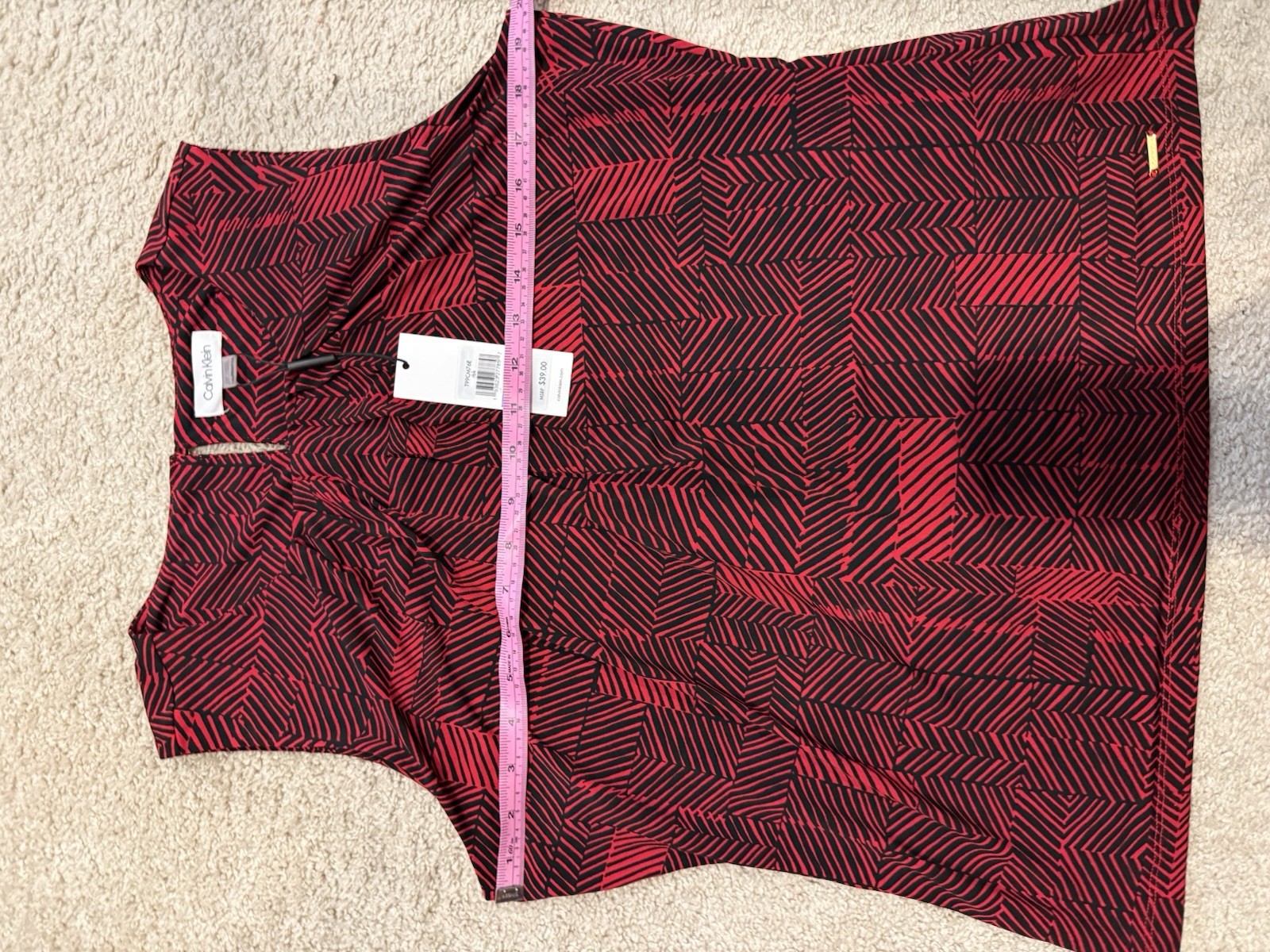 NWT Calvin Klein Petites Size PXL Red Black Stripe Stretch Spandex Mix Tank Top