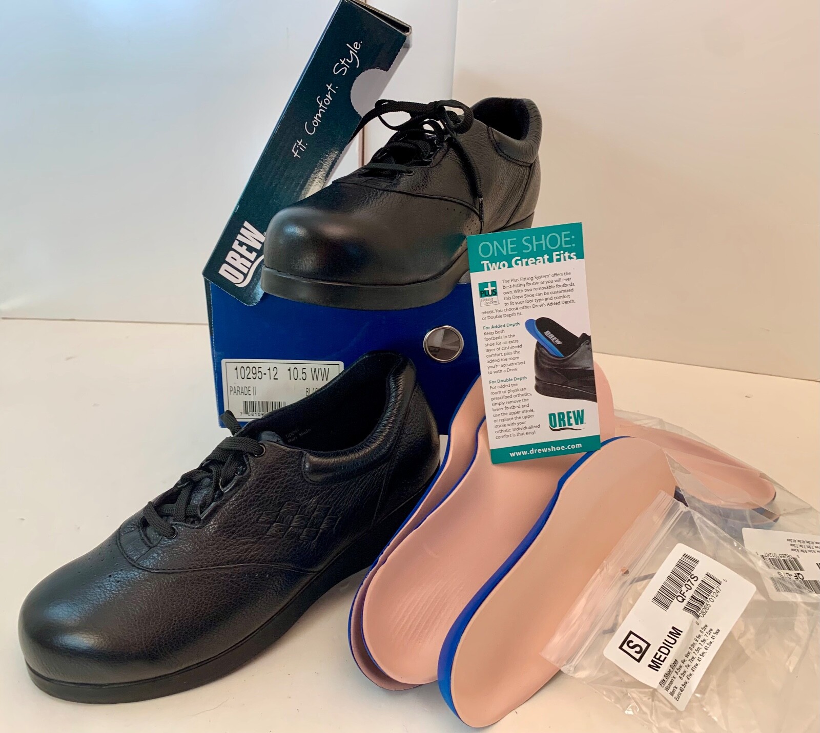 DREW Parade II Black Comfort Shoe Leather Diabetic Freestyle Women 10.5WW 2E/3E