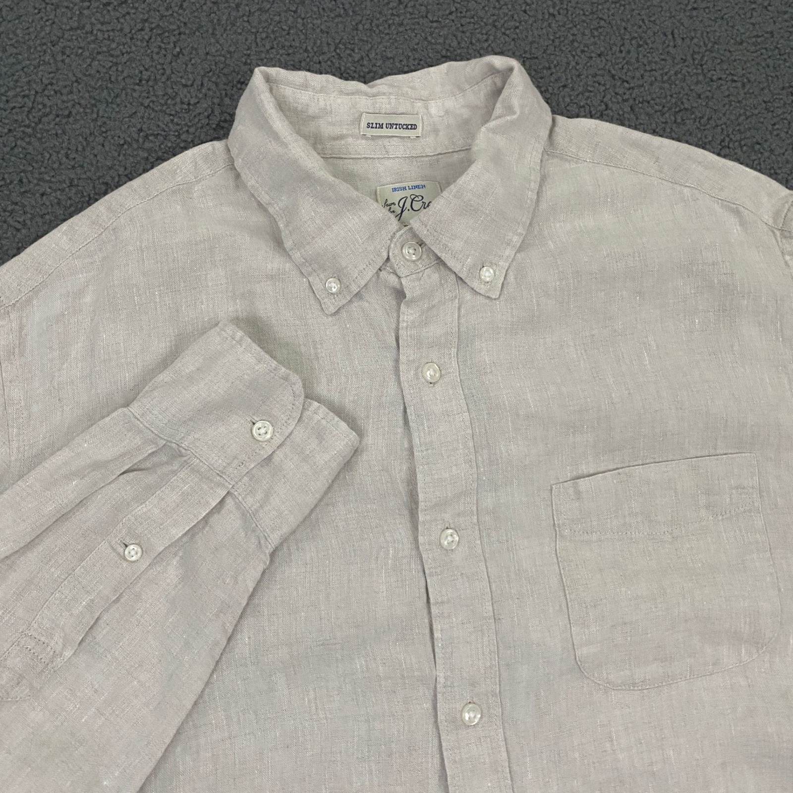 J.CREW Baird McNutt Irish Linen Shirt Mens Large Slim Unutucked Button Up Beige