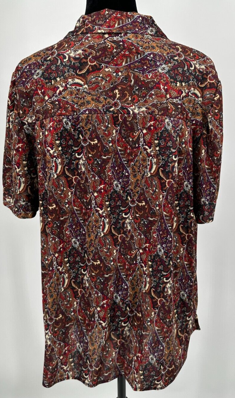 Top Notch Womens Short Sleeve Collared Blouse Size 38/18W Brown Autumnal Floral