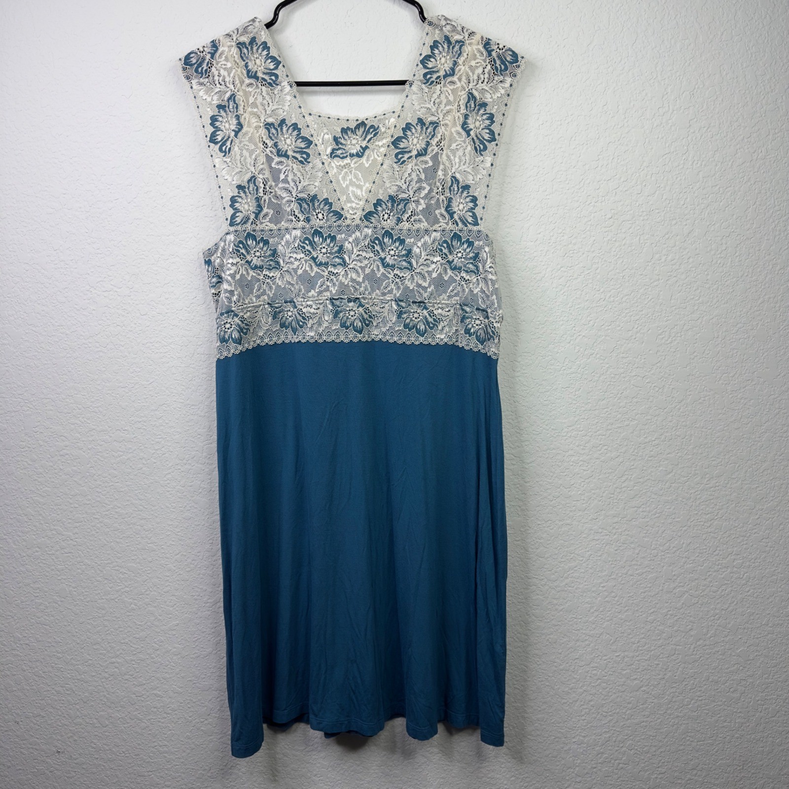 Soma Cool Nights Nightgown XL Teal Bamboo Lace Trim Romantic Feminine Sleepwear