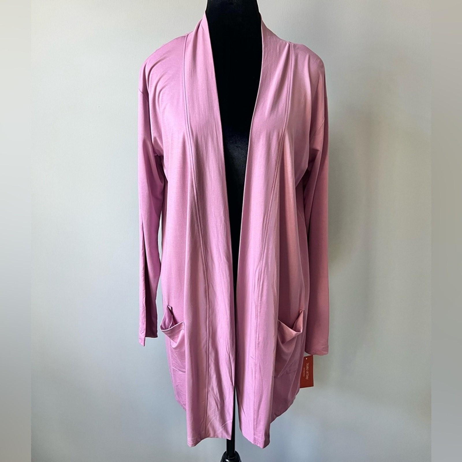 State of Day Women’s Pocket Knit Open Front Cardigan Mauve Orchid Size XL