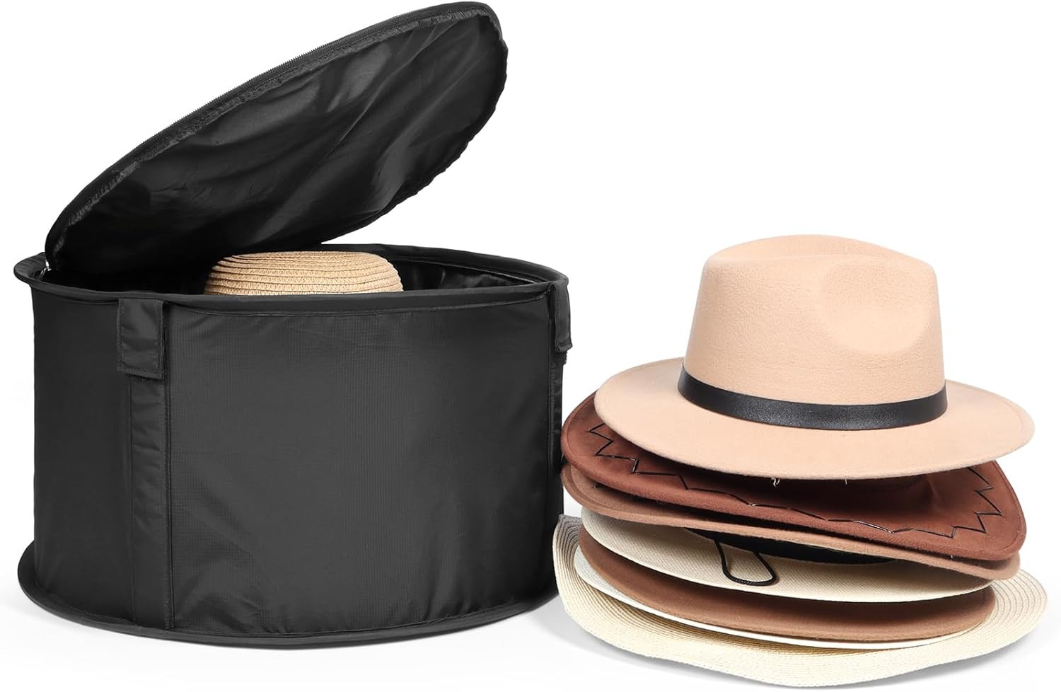 Black Large Modern Hat Box for Storage, Stackable Hat Organizer Case for Cowboy
