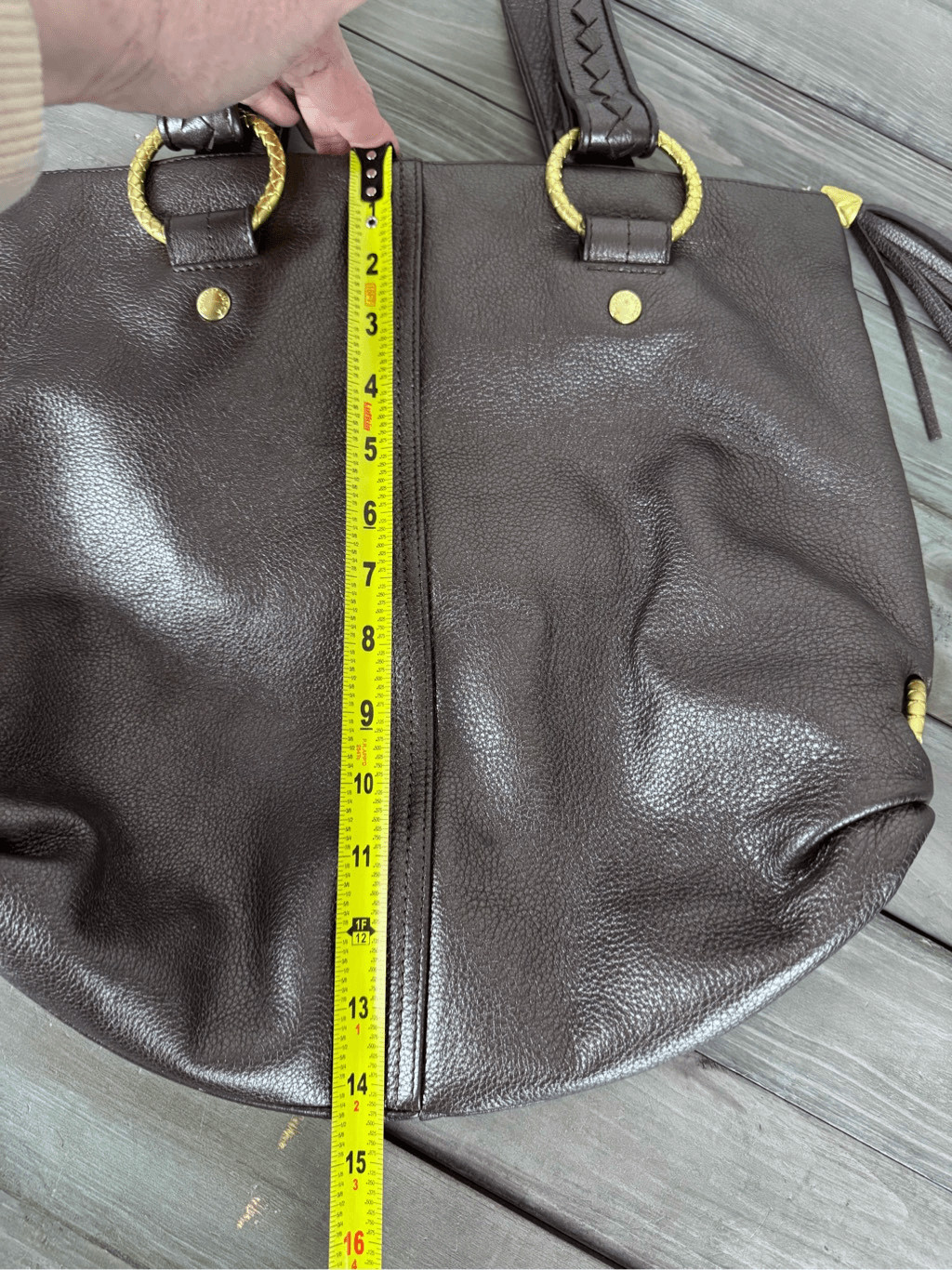 Elliott Lucca Brown Sheen 100% Leather Tote Shoulder Bag