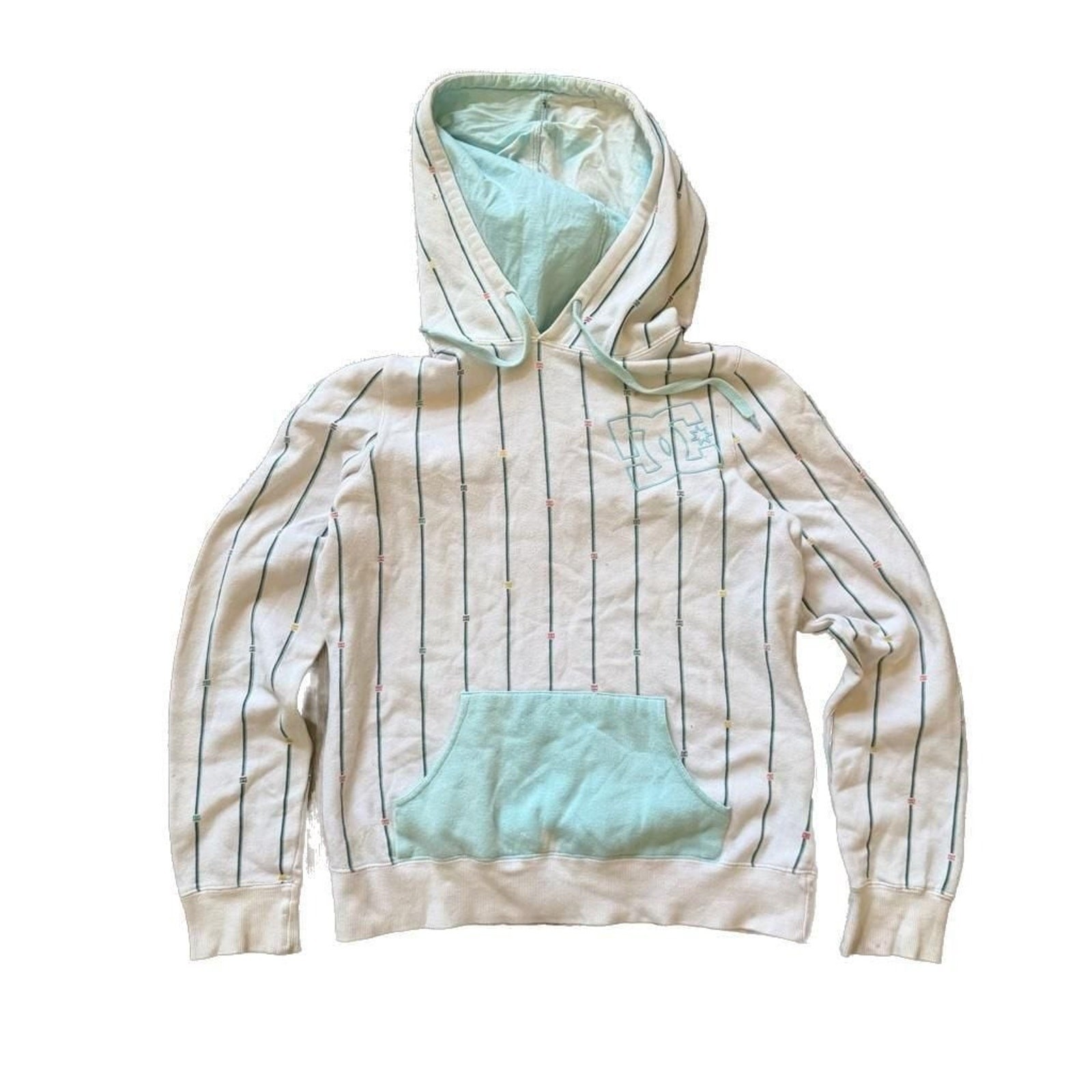 DC Shoes Women’s Pinstripe Logo Pullover Hoodie Sweatshirt White/Mint