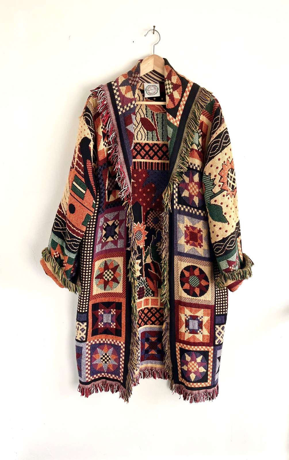 Vtg Sugar Street Weavers Jacket Tapestry Fringe Embroidered Flowers Birds OS