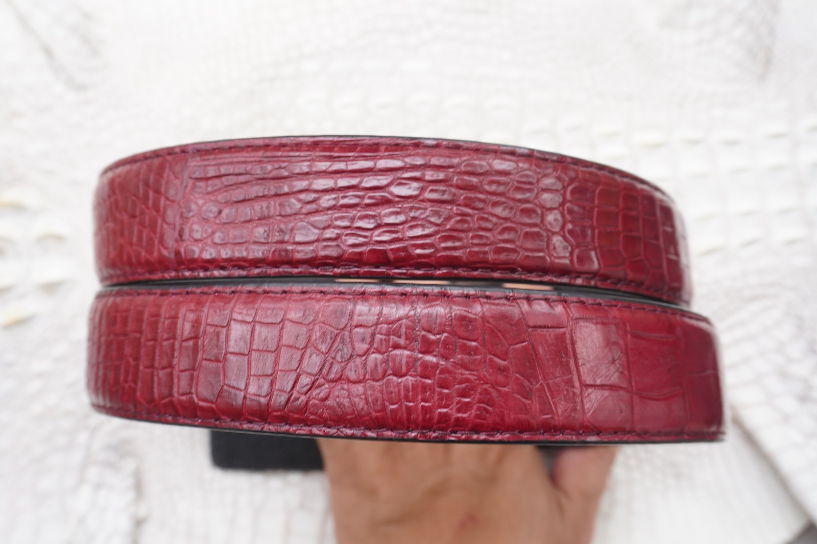 W 1.3 inch- Burgundy Genuine CROCODILE Belly LEATHER Skin Men’s Belt #Y22