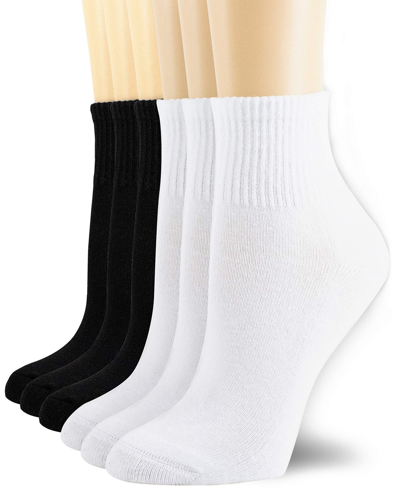 NevEND 6 Pairs Women’s Mini Crew/Ankle Cotton Athletic Medium, Black/White
