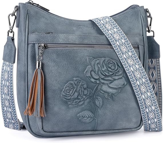 Women’s Vegan Leather Crossbody Hobo Shoulder Bag Embossed Travel Handbag Purse
