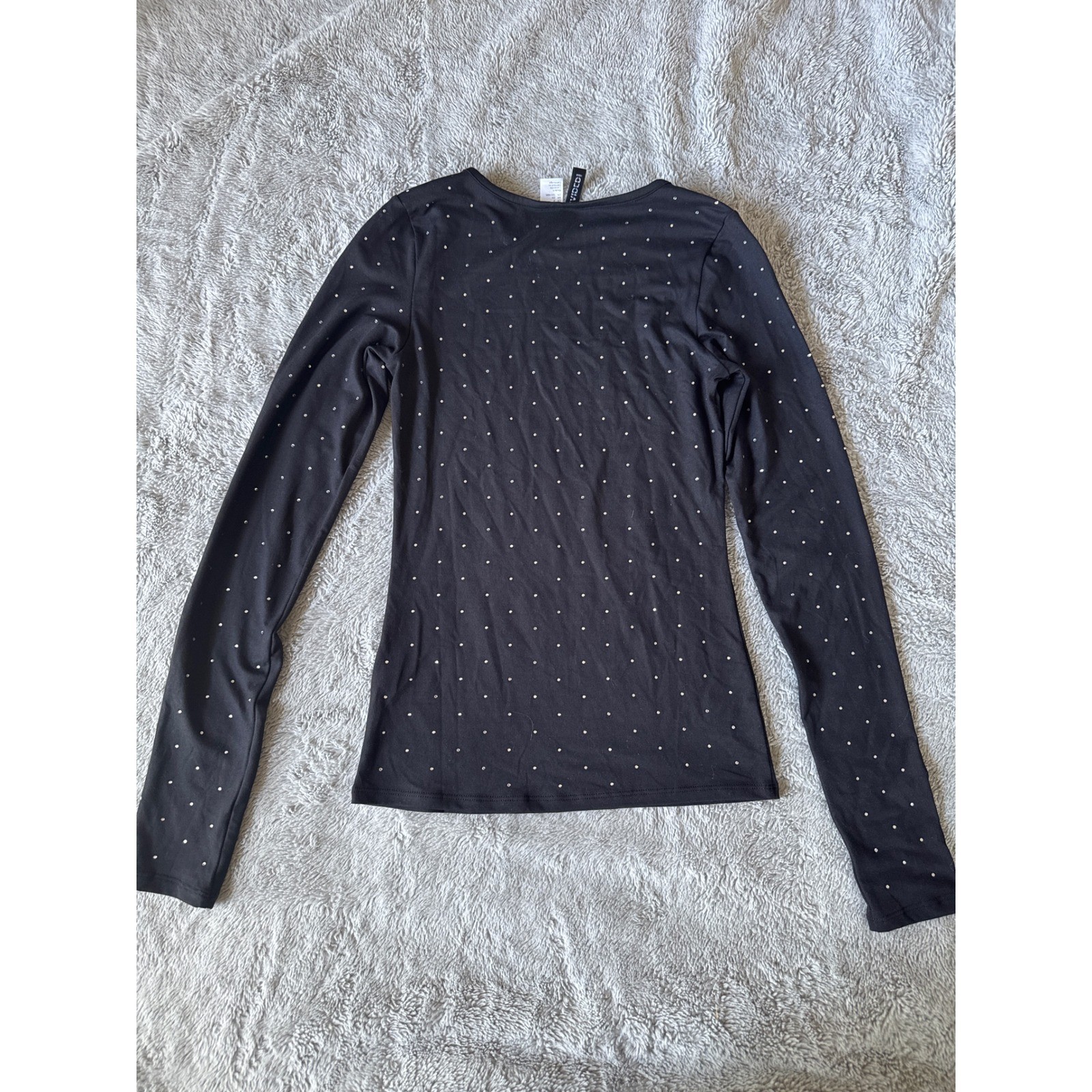 HM Divided Womens Black Rhinestone Studded Long Sleeve Top Size S Small