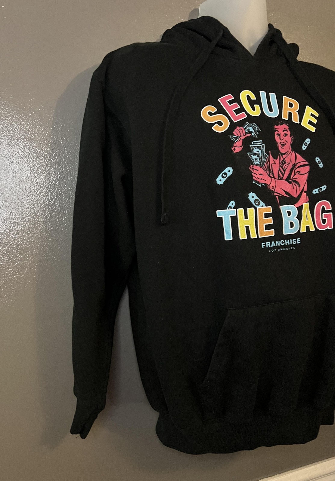 Franchise Los Angeles Hoodie Mens Medium Black Secure The Bag Graphic Pullover