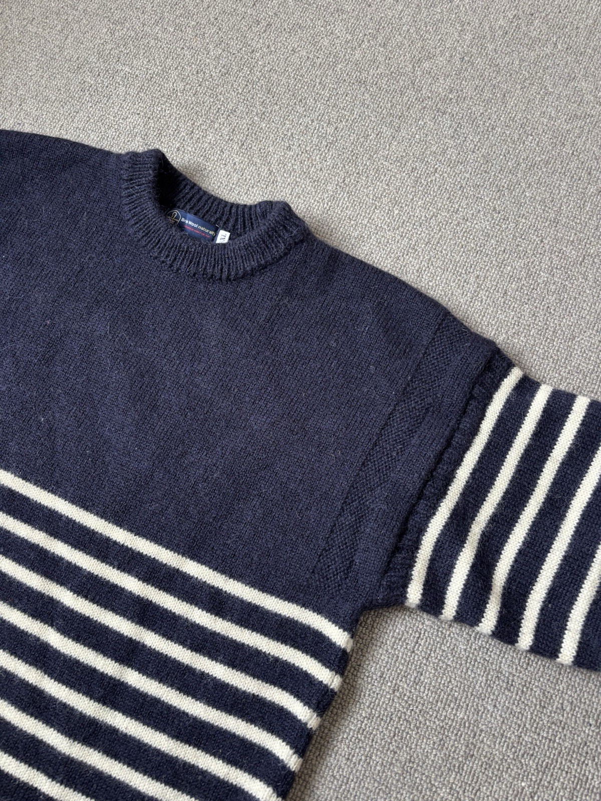 Traditional Guernsey British Wool Naturally Fisherman Jumper Striped Gansey XL