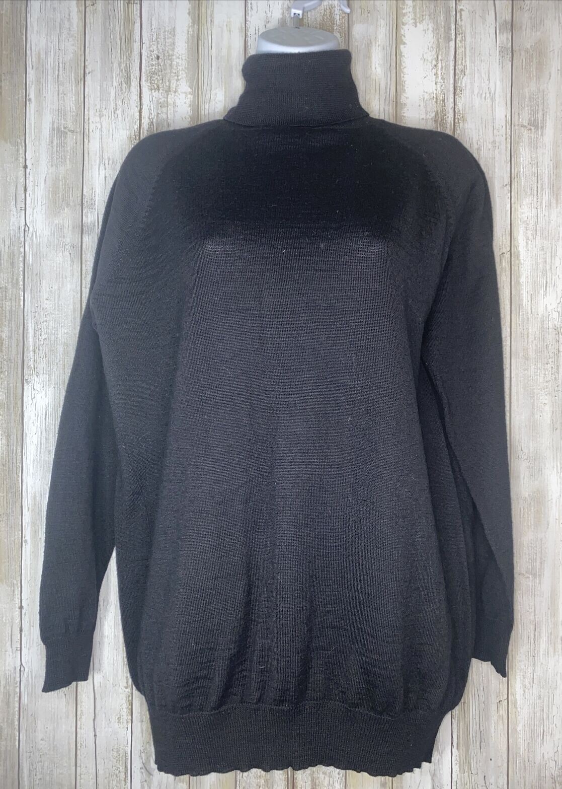 Deborah Laus Sportswear Vintage Acrylic & Wool Blend Black Turtleneck Size Large