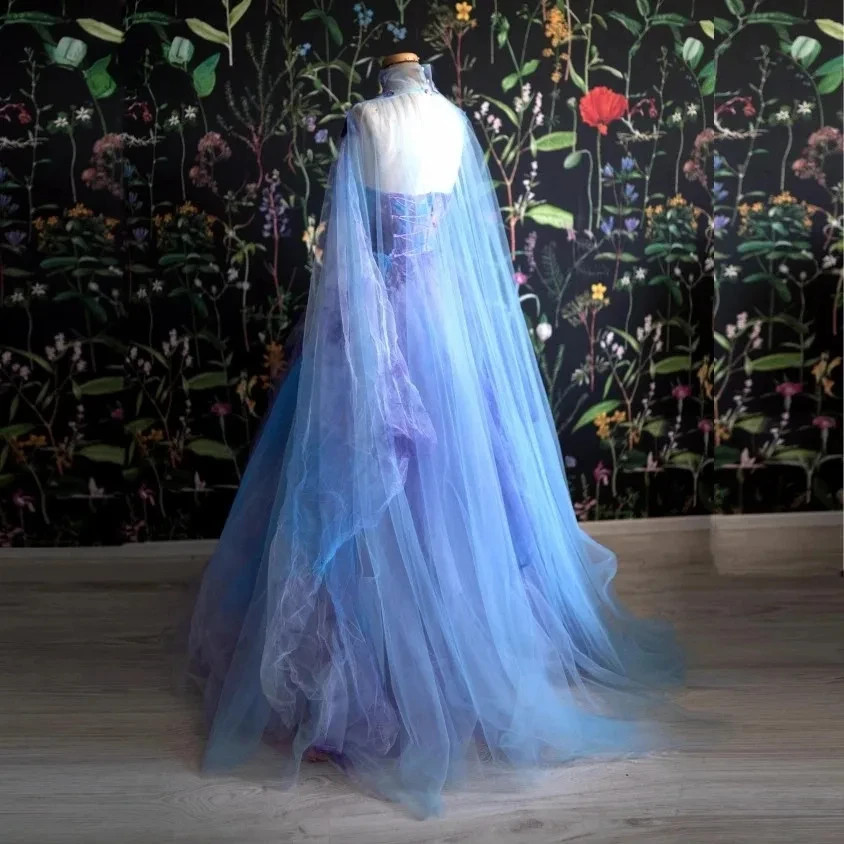 Colorful Fairy Tulle Prom Dress Floral Applique Sweetheart Puffy Long Party Gown