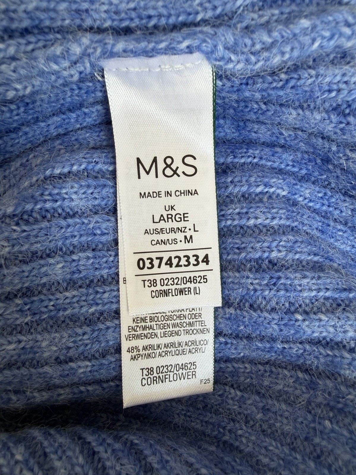 Marks & Spencer Cable, Rib, Boat Neck Jumper In Cornflower Blue Size L, BNWT