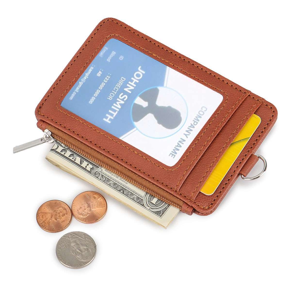 ID Badge Card Holder PU Leather Vertical Clip Neck Strap Lanyard Necklace Case