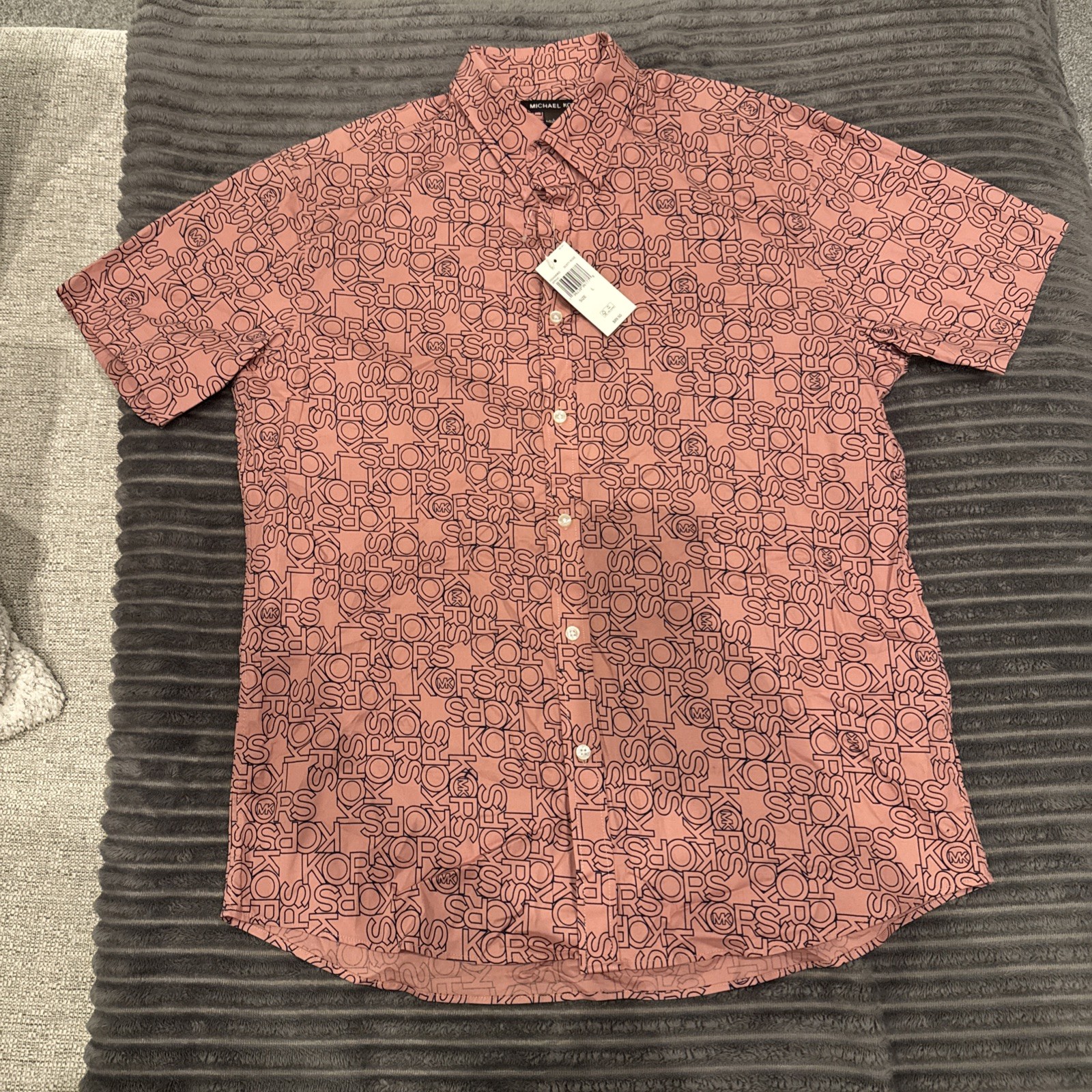 Michael Kors Slim Fit Men L Dusty Rose KORS Logo Short Sleeve Shirt MSRP $89