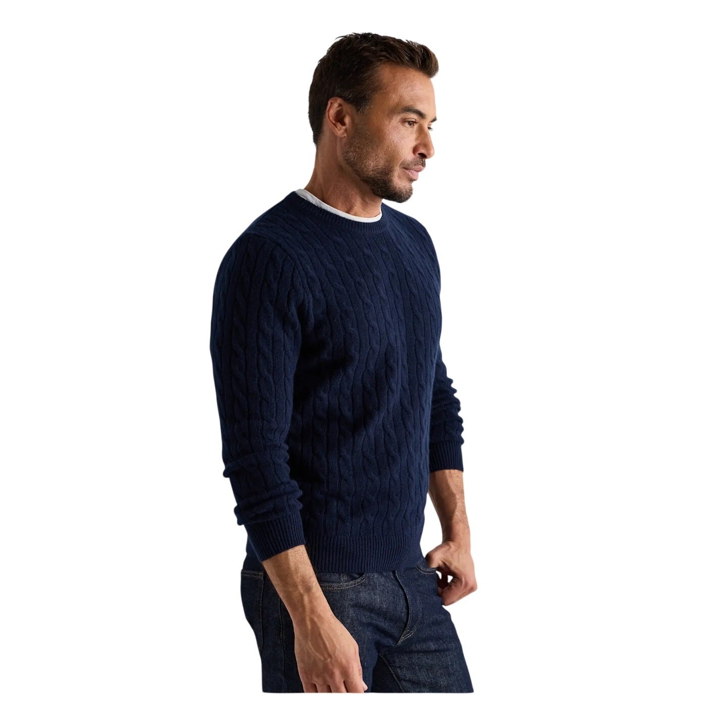 New Quince Men’s Classic Cable Cashmere Crewneck Sweater True Navy Pullover M
