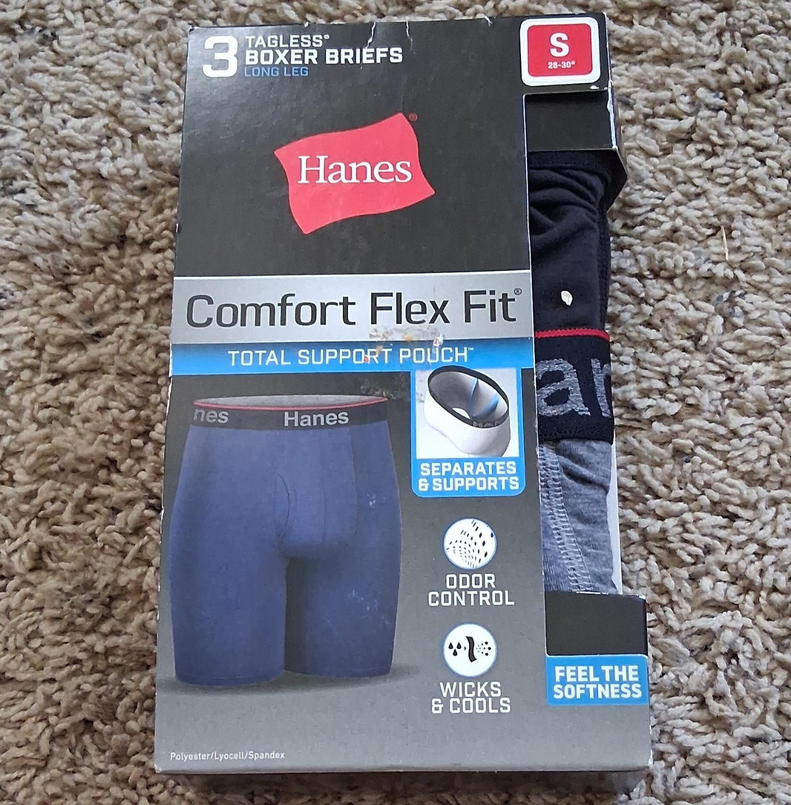 Hanes Comfort Flex Fit Total Support Pouch Tagless Long Leg Boxer Briefs 3pk S