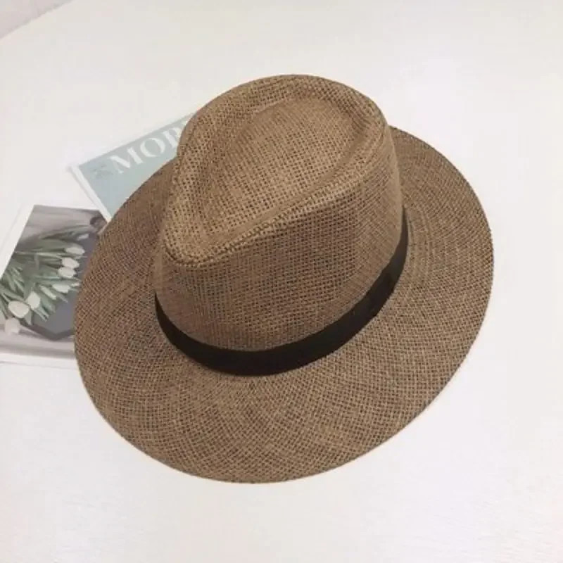 Unisex Panama Straw Hats for Women Men Summer Outdoor Beach Sun Hat Wide Brim Fo