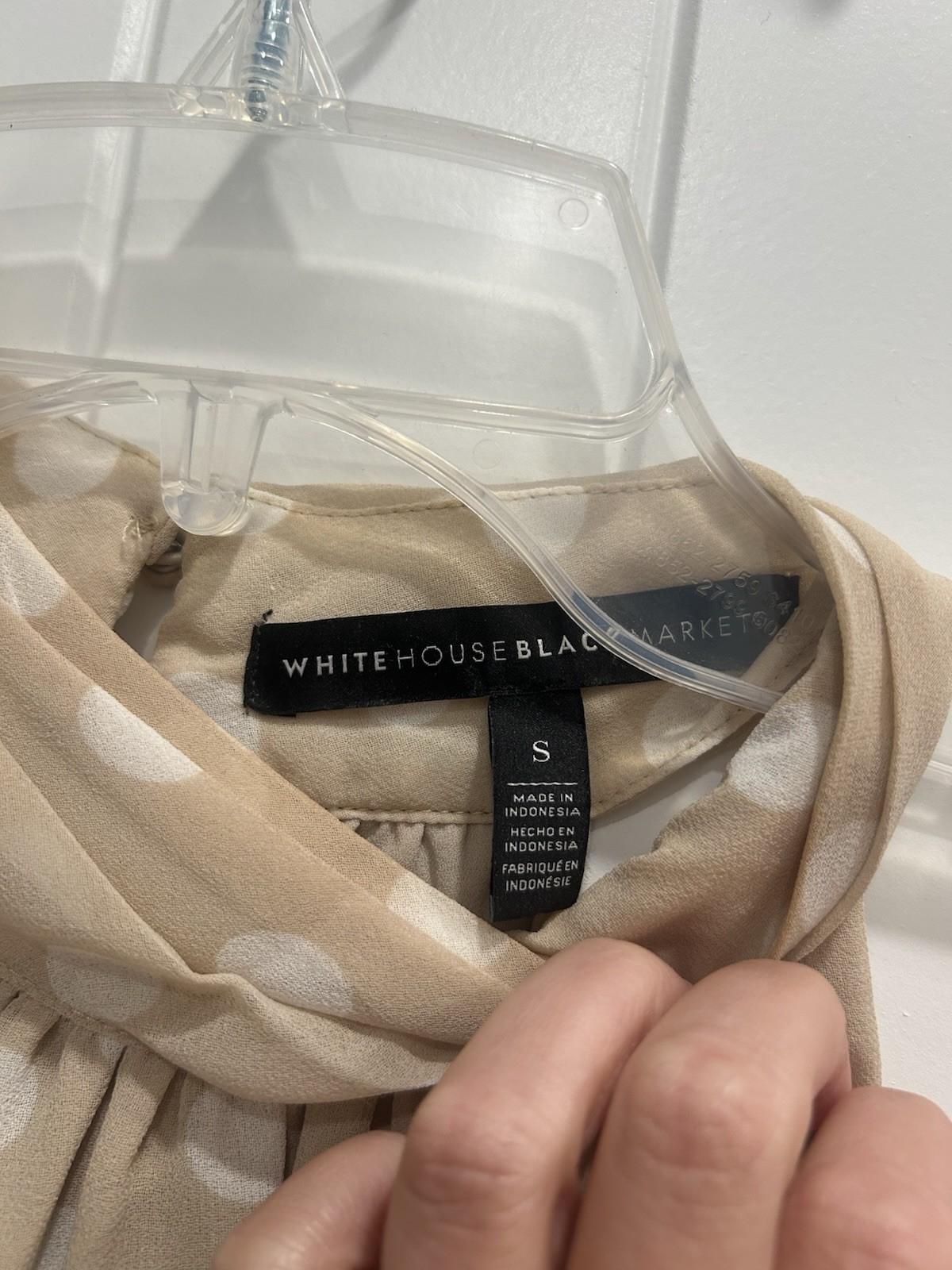 White House Black Market Polka Dot Blouse Beige/White High Neck Sleeveless S