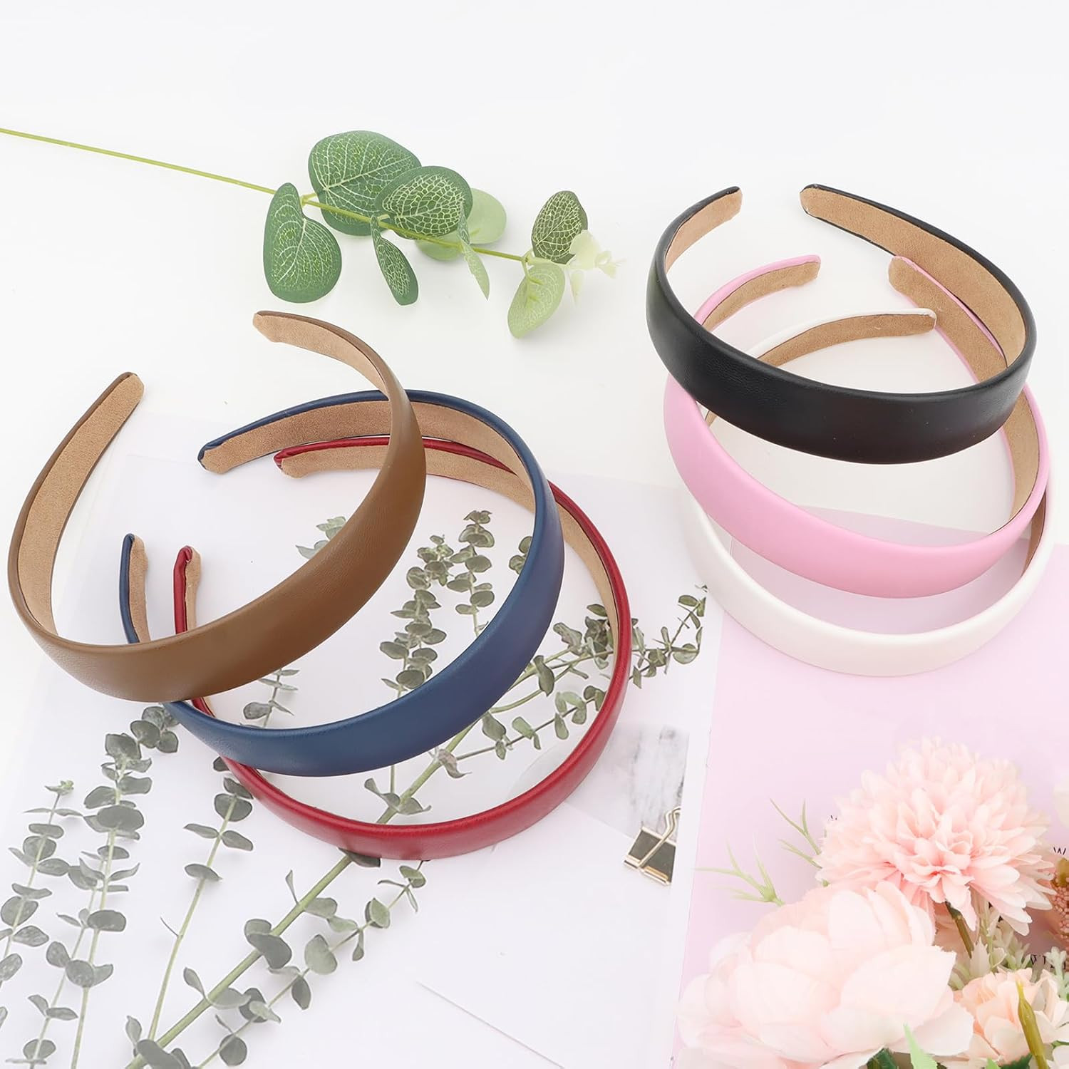 6 PCS Leather Headbands for Women Wide Cute Fashion Padded Headbands Non Slip He
