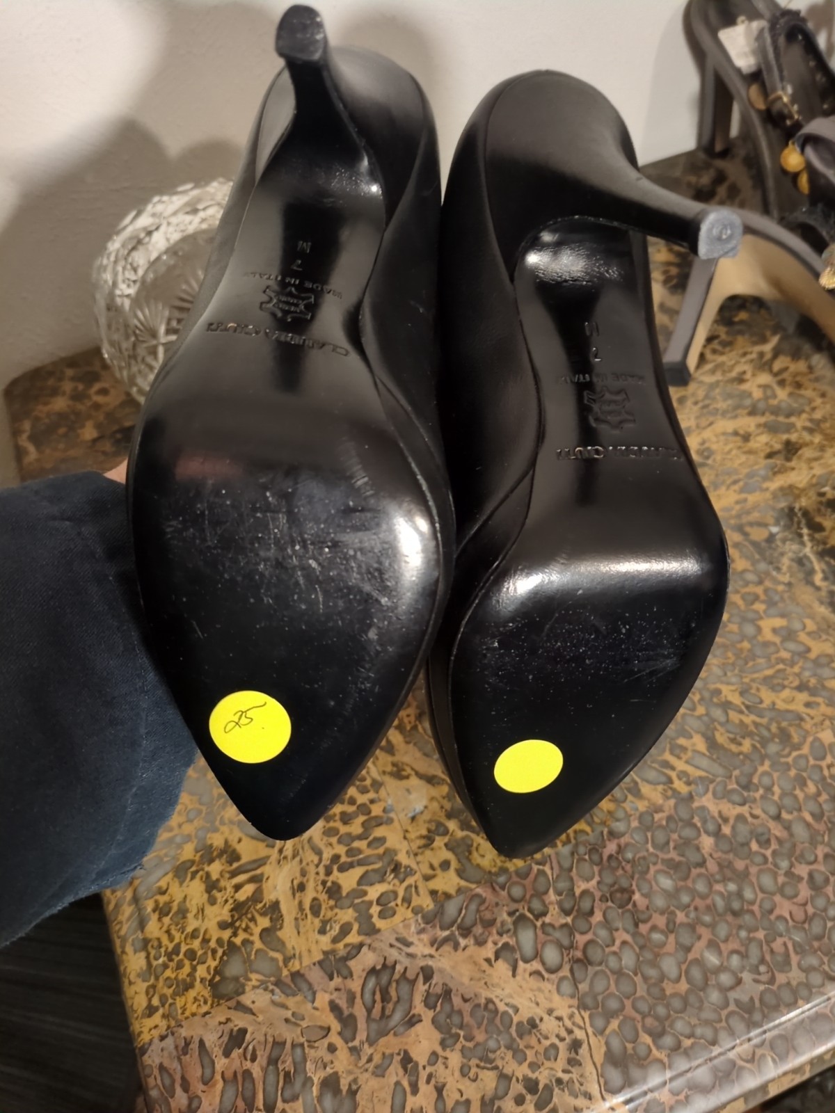CLAUDIA CIUTI FIRENZE BLACK STILETTO HEELS SIZE 7 M ITALIAN ALL LEATHER PUMPS