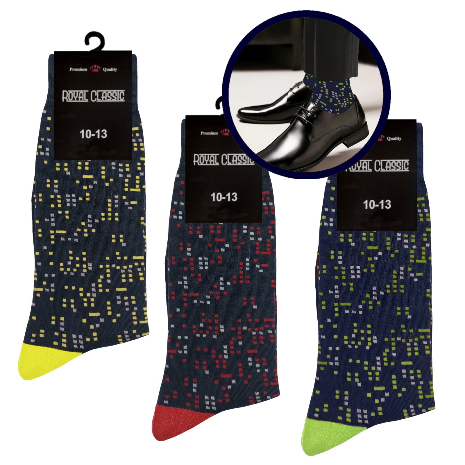 12-6 Pair MULTI DESIGN First quality Multi color Men’s COTTON Dress Socks 10-13