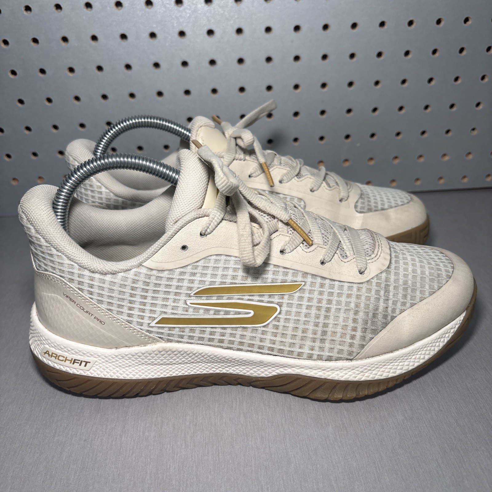 Skechers Viper Court Pro Womens Sz 9 Pickleball Tennis Shoes Off White Gold