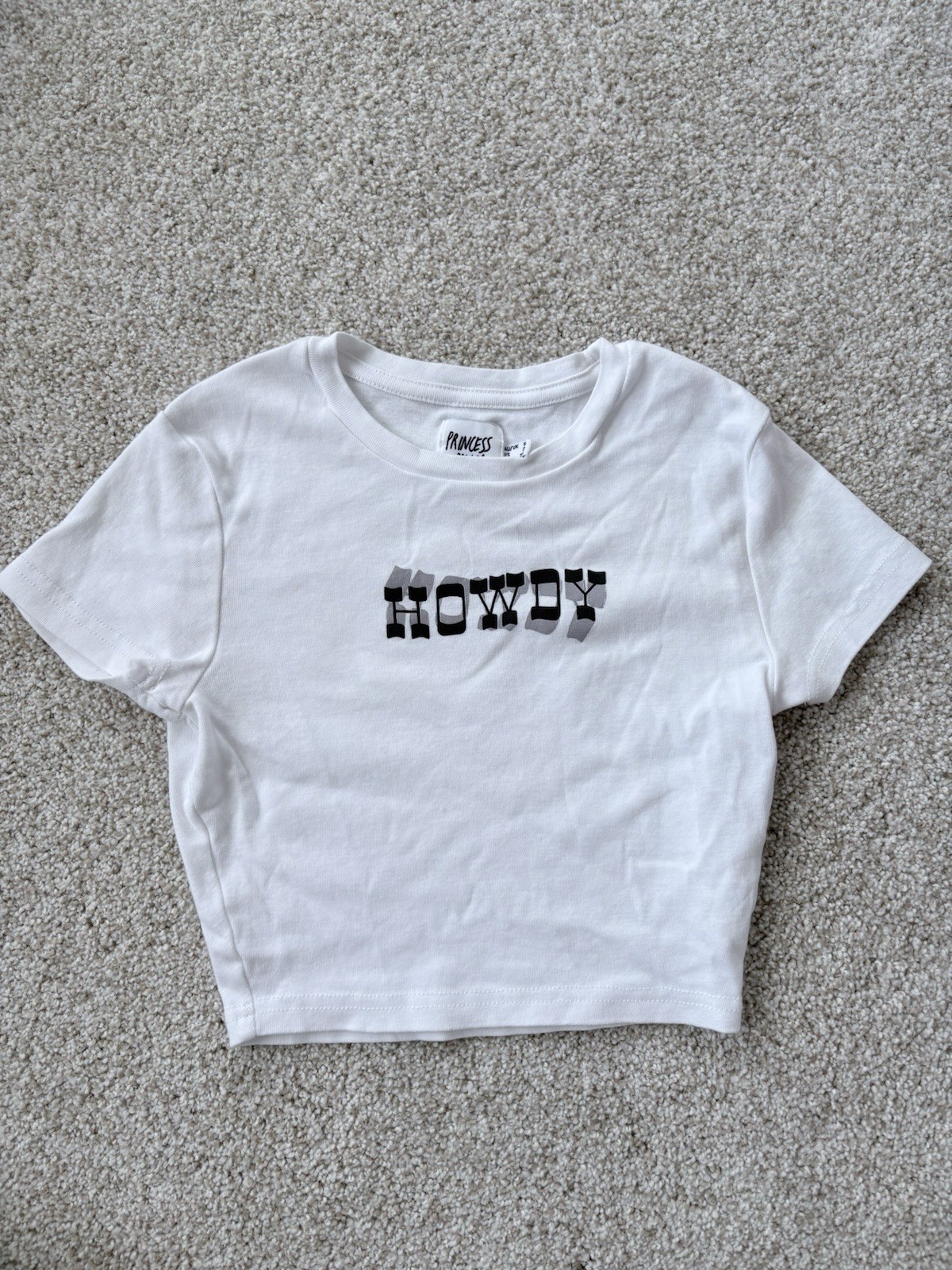 Princess Polly Size 2 White Cropped Howdy Graphic Cotton Crew Neck T-Shirt