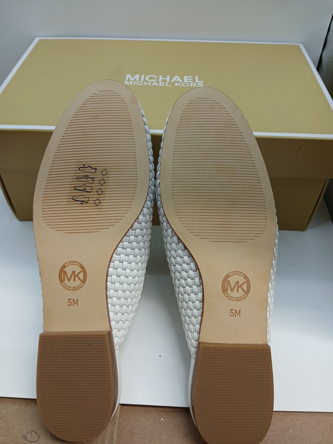 Michael Kors Charlton Woven Mule Slides Optic White Leather Loafer Size 5M