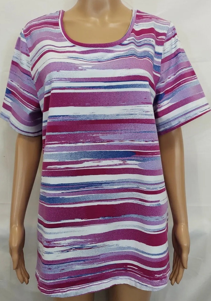 D & CO Women Top Size XL Pink, Blue, White Striped 5% Spandex 95% Cotton