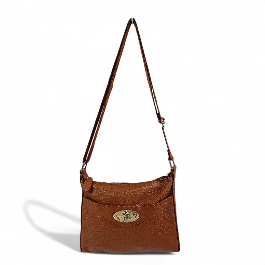 FENDI Shoulder Bag Selleria Camel Leather Size: W9.4 x H7.9 in. Vintage