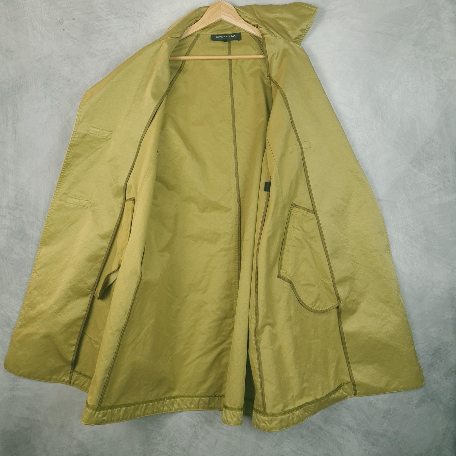 Mycra Pac Coat Womens P 6-8 Green Twill Buckle Trench Lightweight Belted