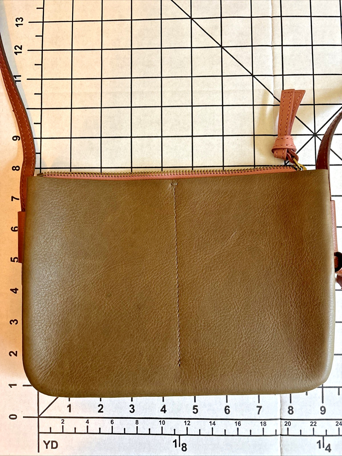 Madewell Simple Crossbody Two-tone Leather Bag in Olive Blush Adjustable Strap