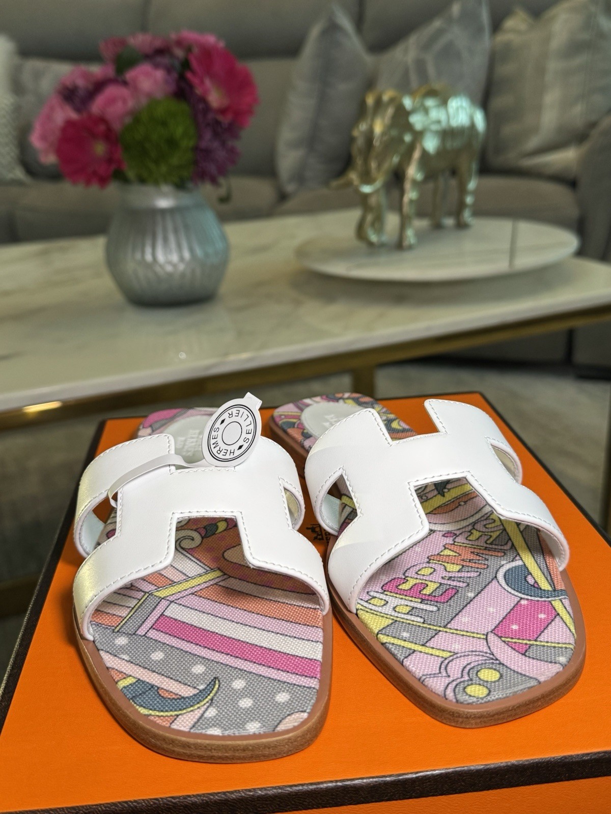 Hermes Oran Sandals – Size 37 – Limited Edition Printed Insole