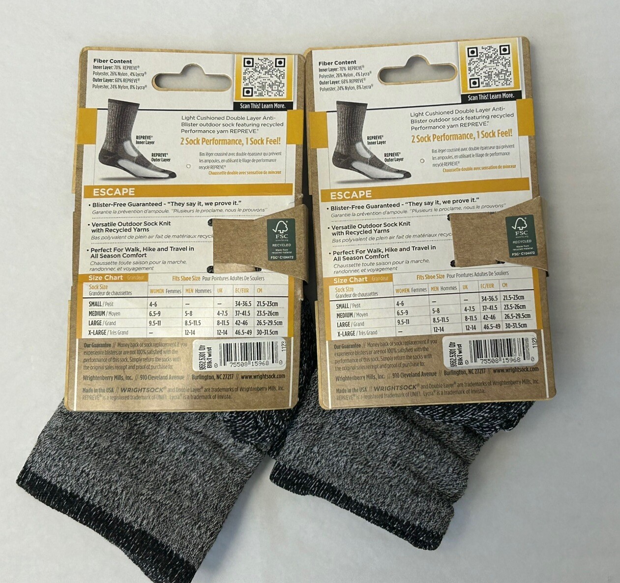 New Wrightsock Double Layer Quarter Escape 2-PAIR MEDIUM Men 5-8 Women 6.5-9 (W2