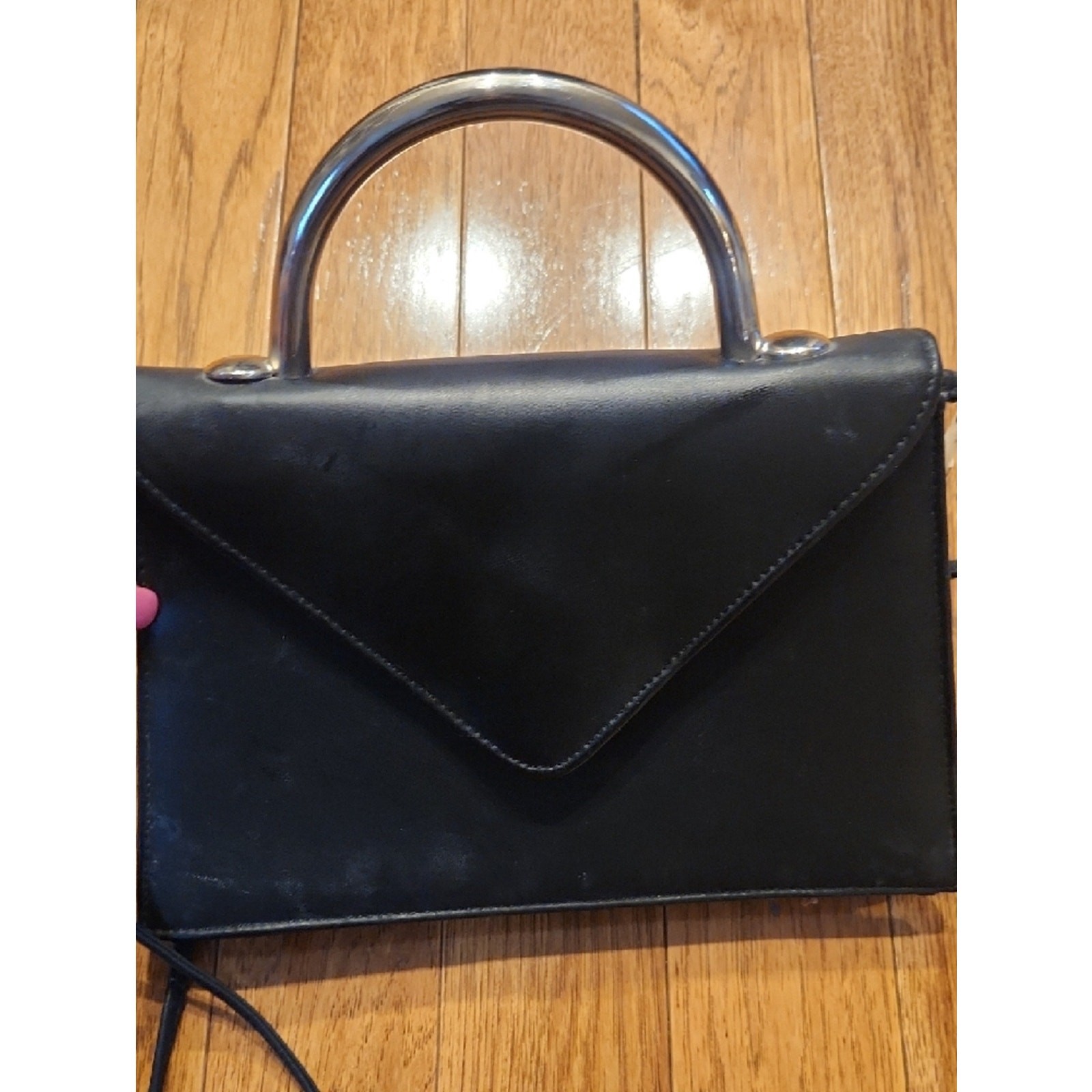 Black Crossbody Bag with Silver Top Handle P-004