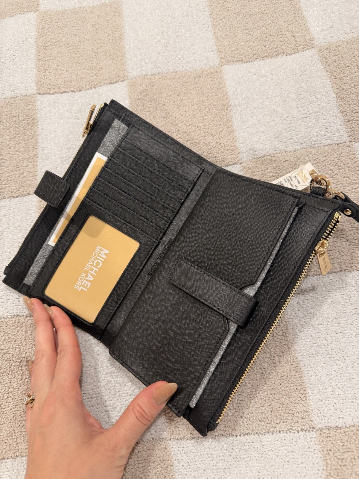 Michael Kors Jet Set Travel Black Double Zip Wristlet Wallet w/ Card Slots