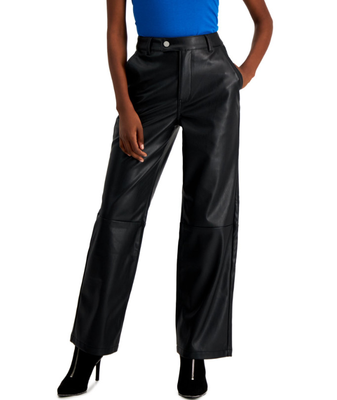 Womens Tinsel Black Faux Leather Wide Leg Dress Pants Vegan Rocker 16 Petite NWT
