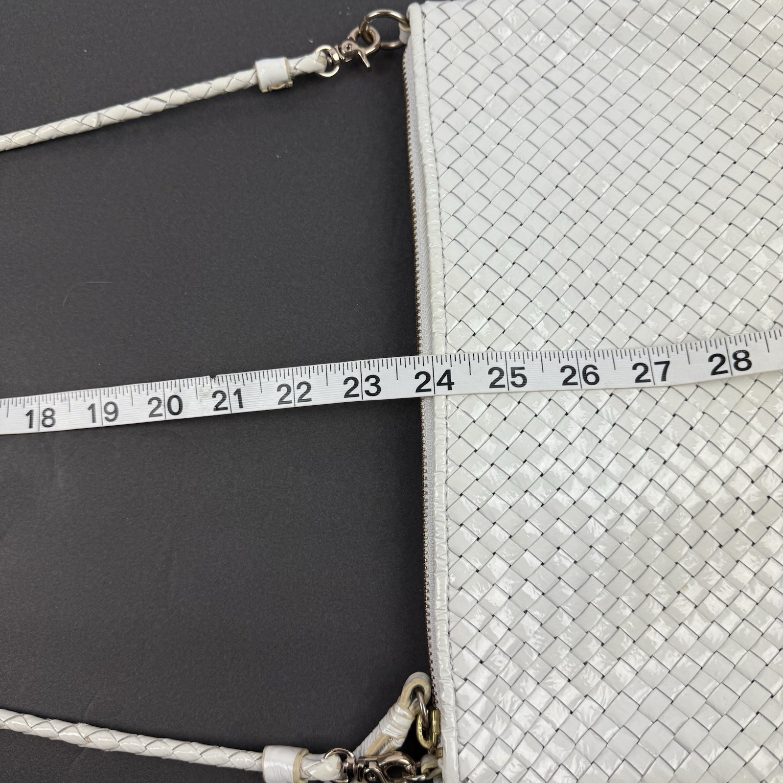 Elliott Lucca Handbag White Leather Intrecciato Weave Crossbody Artisan Boho