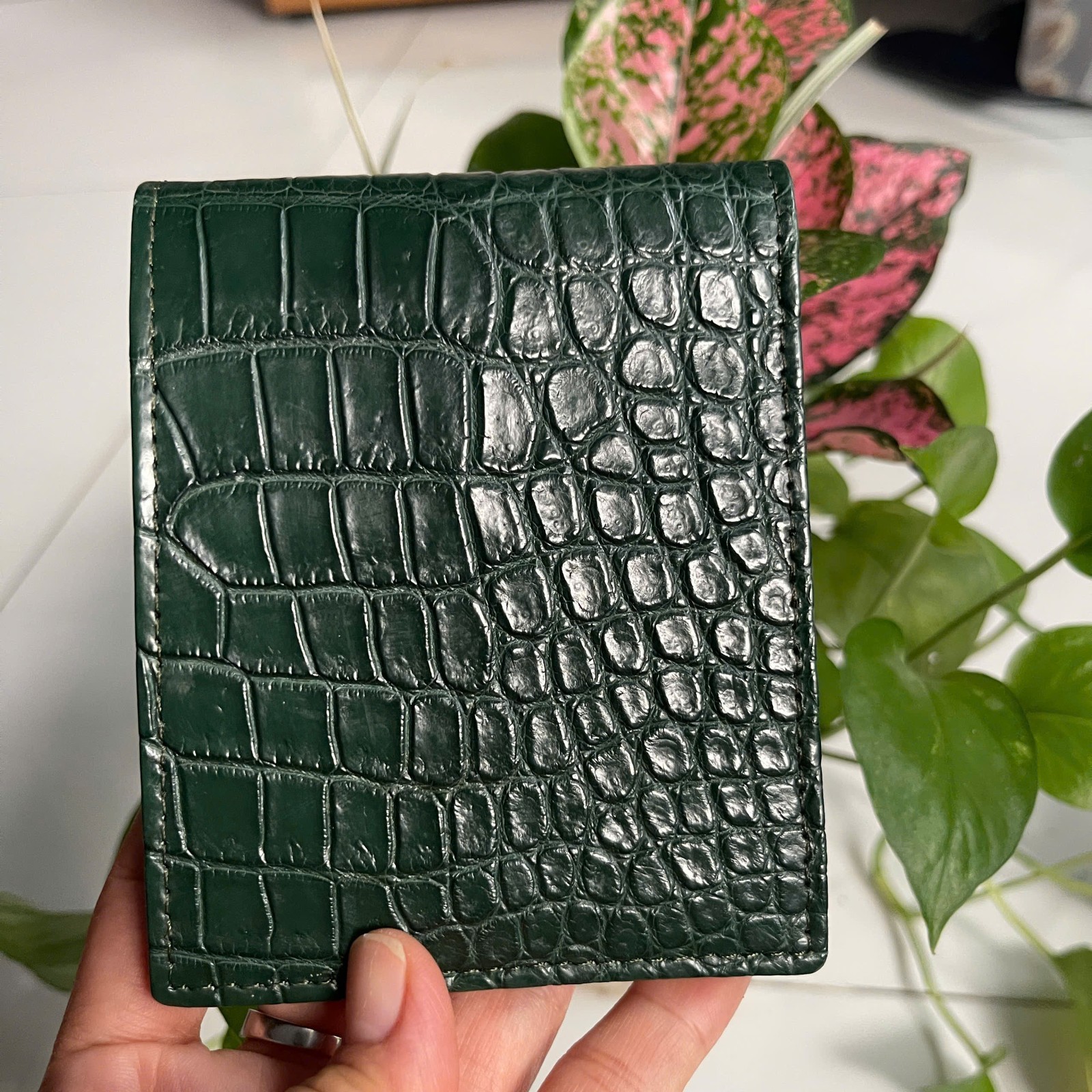 Green 100% Real Genuine EXOTIC Leather Skin Men’s Bifold Wallet,Cardholder